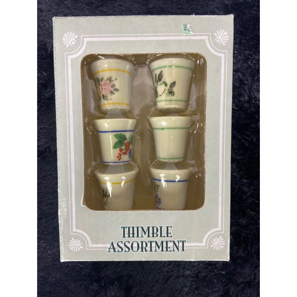 Porcelain Thimble Assortment of Six (6) Floral NWB
